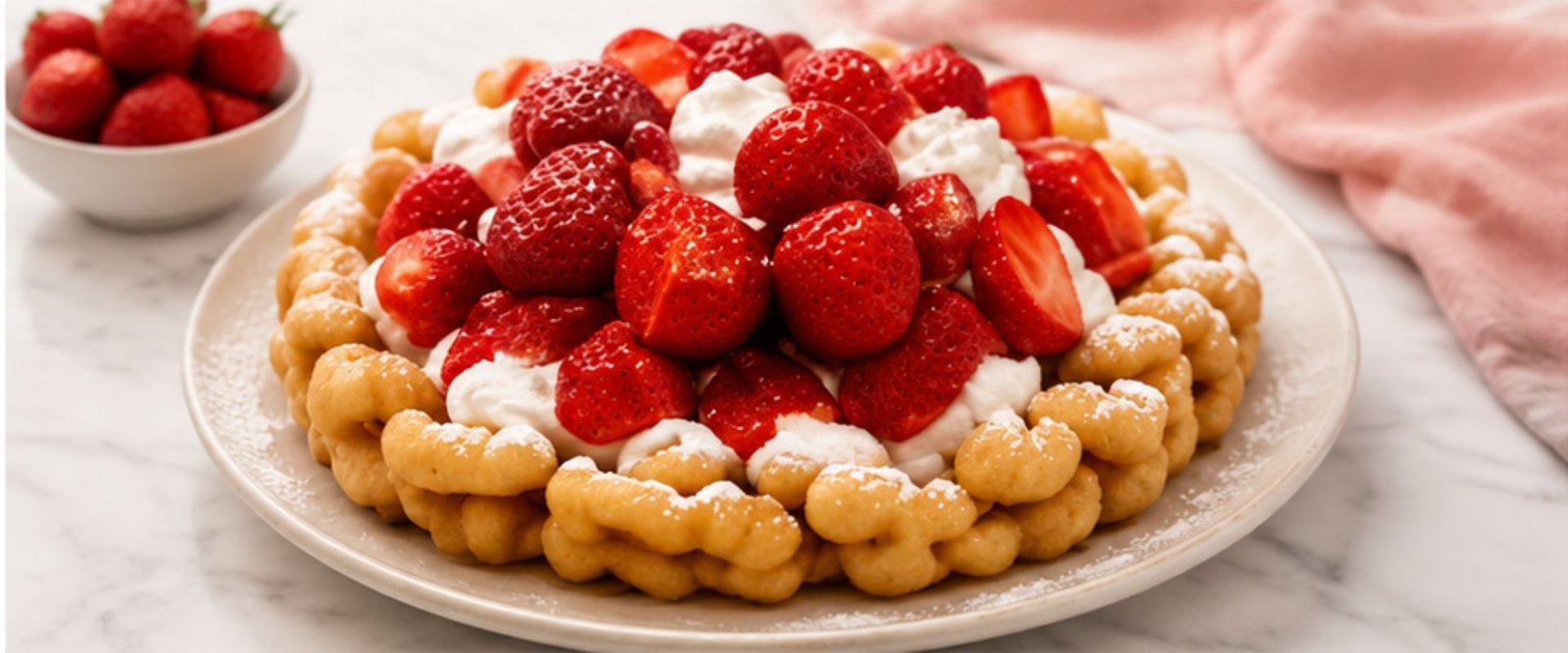 Funnel cake toppings close up